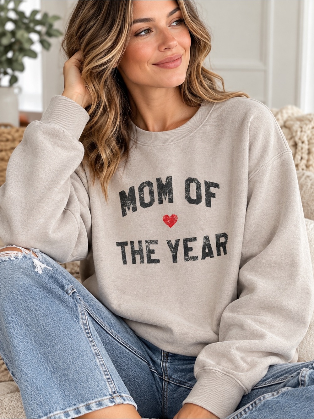 Favorite Daughter Mom of the Year Sweatshirt Heather Taupe Greige Size S